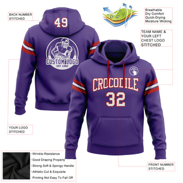 Custom Stitched Purple White-Red Football Pullover Sweatshirt Hoodie