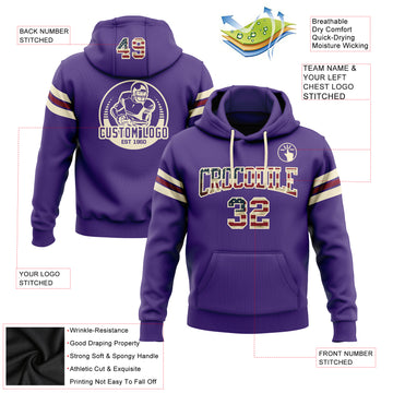 Custom Stitched Purple Vintage USA Flag Cream-Crimson Football Pullover Sweatshirt Hoodie