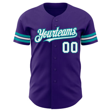 Custom Purple White-Teal Authentic Baseball Jersey