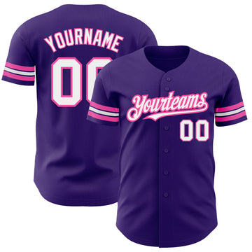 Custom Purple White-Pink Authentic Baseball Jersey