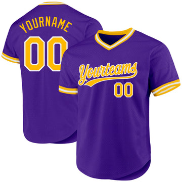 Custom Purple Gold-White Authentic Throwback Baseball Jersey