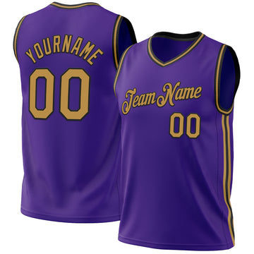 Custom Purple Old Gold-Black Authentic Throwback Basketball Jersey