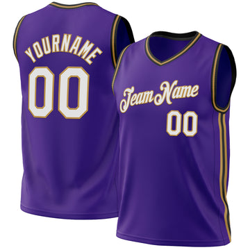 Custom Purple Old Gold-Black Authentic Throwback Basketball Jersey