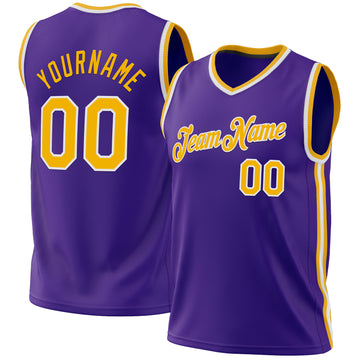 Custom Purple Gold-White Authentic Throwback Basketball Jersey