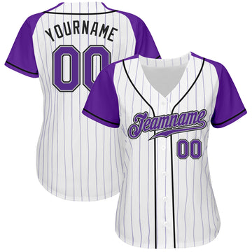 Custom White Purple Pinstripe Purple-Gray Authentic Raglan Sleeves Baseball Jersey