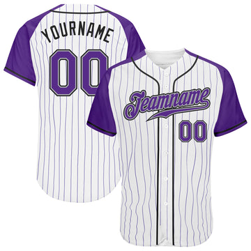 Custom White Purple Pinstripe Purple-Gray Authentic Raglan Sleeves Baseball Jersey