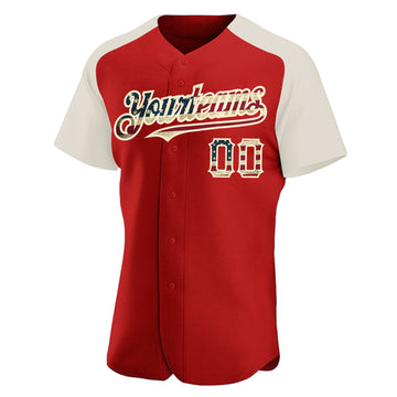 Custom Red Vintage USA Flag-Cream Authentic Raglan Sleeves Baseball Jersey