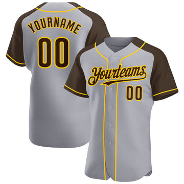 Custom Gray Brown-Yellow Authentic Raglan Sleeves Baseball Jersey