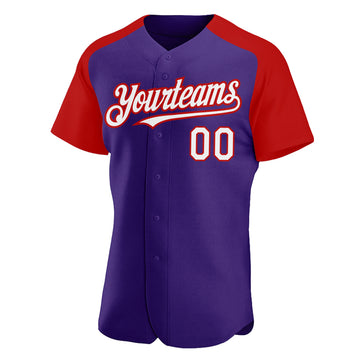 Custom Purple White-Red Authentic Raglan Sleeves Baseball Jersey