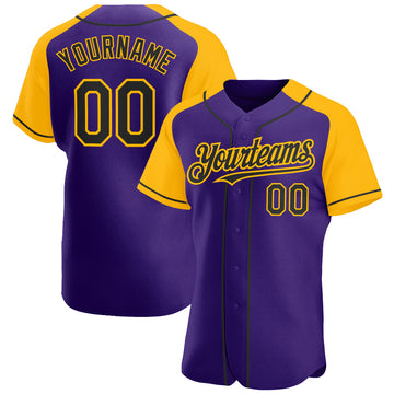 Custom Purple Black-Gold Authentic Raglan Sleeves Baseball Jersey