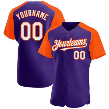 Custom Purple White-Orange Authentic Raglan Sleeves Baseball Jersey