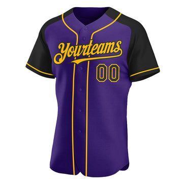 Custom Purple Black-Gold Authentic Raglan Sleeves Baseball Jersey