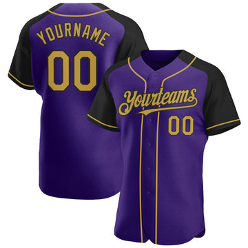 Custom Purple Old Gold-Black Authentic Raglan Sleeves Baseball Jersey