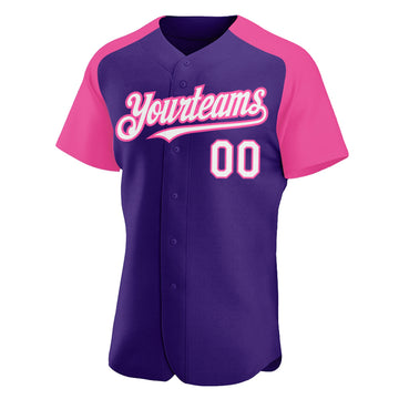 Custom Purple White-Pink Authentic Raglan Sleeves Baseball Jersey