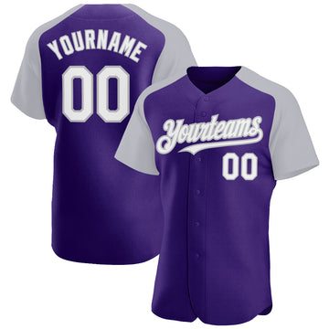 Custom Purple White-Gray Authentic Raglan Sleeves Baseball Jersey