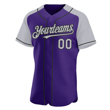Custom Purple Gray-Black Authentic Raglan Sleeves Baseball Jersey