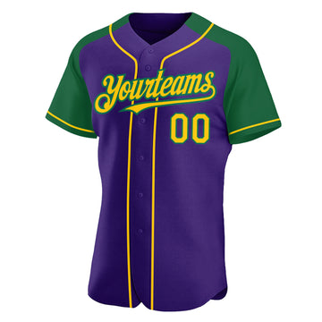 Custom Purple Yellow-Kelly Green Authentic Raglan Sleeves Baseball Jersey