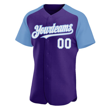 Custom Purple White-Light Blue Authentic Raglan Sleeves Baseball Jersey