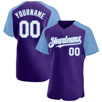 Custom Purple White-Light Blue Authentic Raglan Sleeves Baseball Jersey