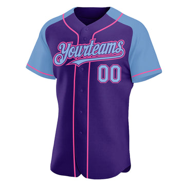 Custom Purple Light Blue-Pink Authentic Raglan Sleeves Baseball Jersey