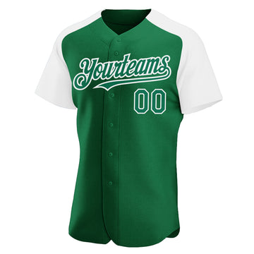 Custom Kelly Green White Authentic Raglan Sleeves Baseball Jersey