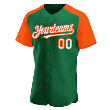 Custom Kelly Green White-Orange Authentic Raglan Sleeves Baseball Jersey