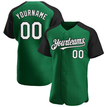 Custom Kelly Green White-Black Authentic Raglan Sleeves Baseball Jersey