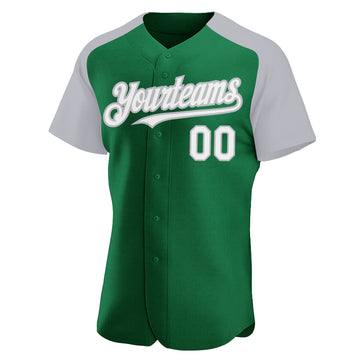Custom Kelly Green White-Gray Authentic Raglan Sleeves Baseball Jersey