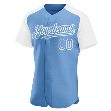 Custom Light Blue White Authentic Raglan Sleeves Baseball Jersey