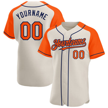 Custom Cream Orange-Navy Authentic Raglan Sleeves Baseball Jersey