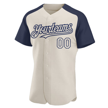 Custom Cream Navy Authentic Raglan Sleeves Baseball Jersey