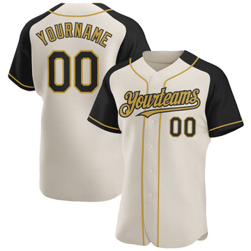 Custom Cream Black-Old Gold Authentic Raglan Sleeves Baseball Jersey