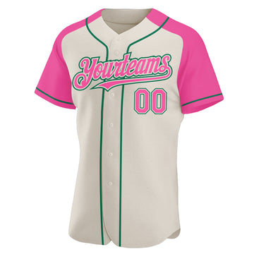 Custom Cream Pink-Kelly Green Authentic Raglan Sleeves Baseball Jersey