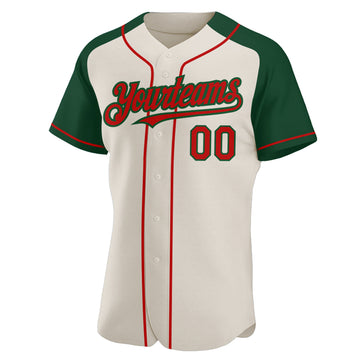 Custom Cream Red-Green Authentic Raglan Sleeves Baseball Jersey