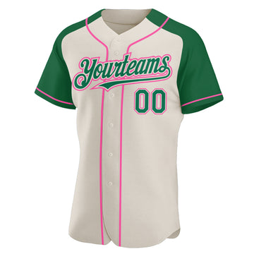 Custom Cream Kelly Green-Pink Authentic Raglan Sleeves Baseball Jersey