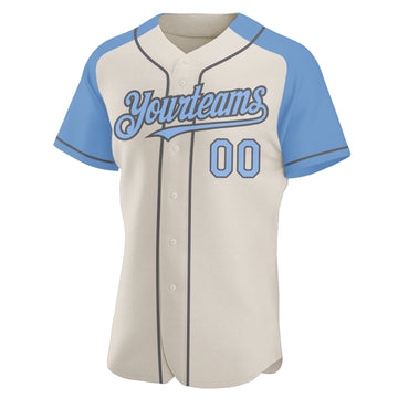 Custom Cream Light Blue-Steel Gray Authentic Raglan Sleeves Baseball Jersey