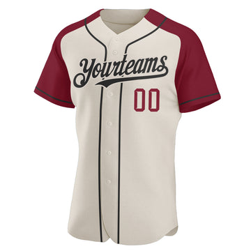 Custom Cream Black-Crimson Authentic Raglan Sleeves Baseball Jersey