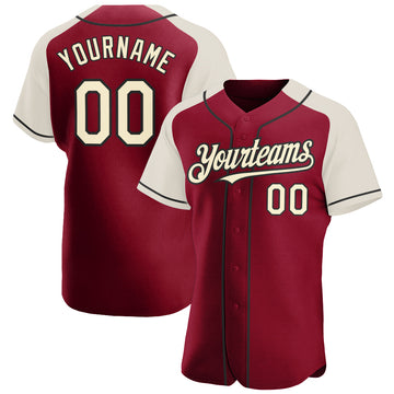 Custom Crimson Cream-Black Authentic Raglan Sleeves Baseball Jersey