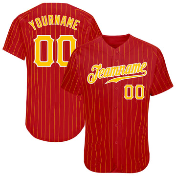 Custom Red Gold Pinstripe Gold-White Authentic Baseball Jersey