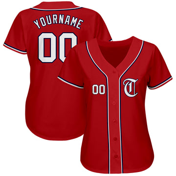 Custom Red White-Navy Authentic Baseball Jersey