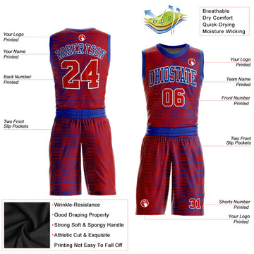 Custom Red Red-Royal Round Neck Sublimation Basketball Suit Jersey