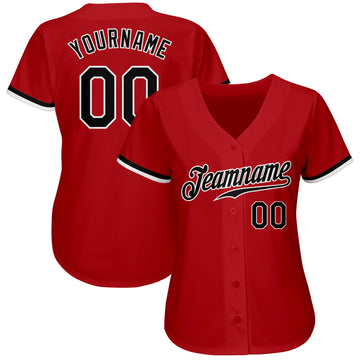 Custom Red Black-White Authentic Baseball Jersey