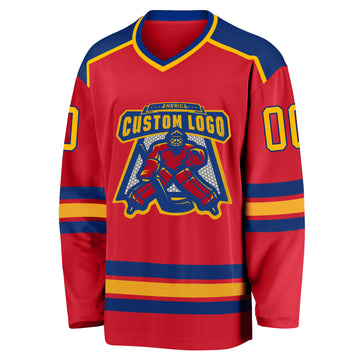 Custom Red Gold-Royal Hockey Jersey
