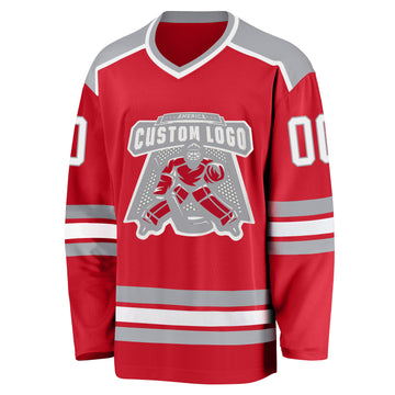 Custom Red White-Gray Hockey Jersey
