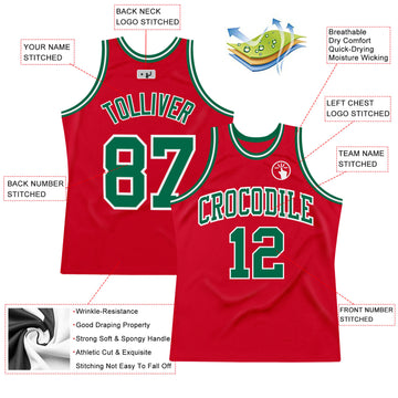 Custom Red Kelly Green-White Authentic Throwback Basketball Jersey