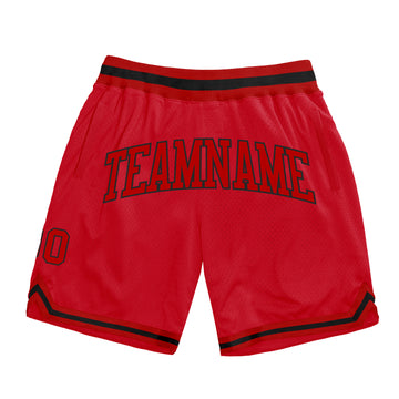Custom Red Red-Black Authentic Throwback Basketball Shorts