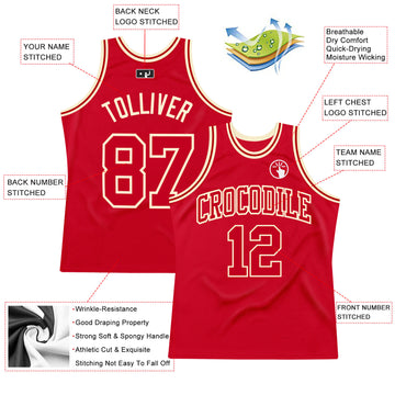 Custom Red Red-Cream Authentic Throwback Basketball Jersey