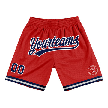 Custom Red Navy-White Authentic Throwback Basketball Shorts