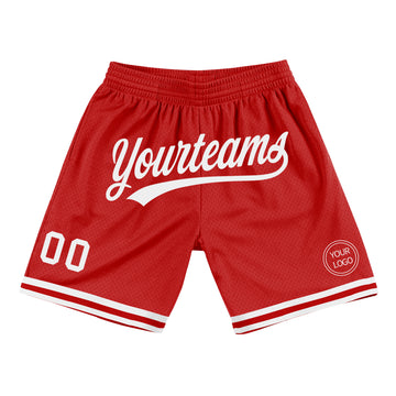 Custom Red White Authentic Throwback Basketball Shorts