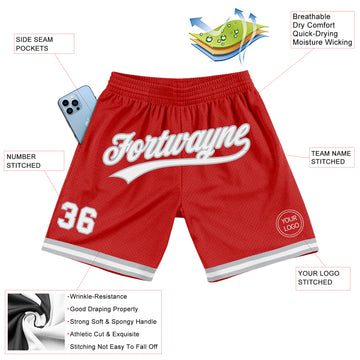 Custom Red White-Gray Authentic Throwback Basketball Shorts